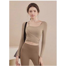 健身女孩 輕繞長袖瑜伽服，新款帶胸墊長袖上衣，跑步運動上衣，專業普拉提訓練健身服