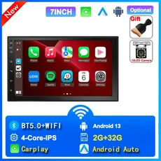 2Din 카 라디오 7/9/10인치 유니버설 안드로이드 13 64G GPS BT 중앙 멀티미디어 스마트 시스템, 06 7-2G 32G CarPlay-CAM