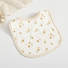 六層紗圍兜 純棉 口水巾 U型 加大款 花朵型 三角 方巾 嬰兒口水巾 圍兜兜 吃飯巾 紗布巾 圍兜 紗布巾 寶寶口水巾, 1個, U型-2.花朵, 米色