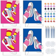 WEBEEDY 4팩 미리 그린 캔버스 스니커즈 페인팅 키트 20.3 x 25.4cm(8 x 10인치) 사전 스케치 스포츠 신발 캔버스 성인 한 모금 및 페인트 키트 발렌타인