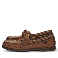 Sebago Schooner 가죽 보트 슈즈 - 방수 가죽 천연 광택 마감 360° 생가죽 끈 및 자국이 남지 않는 사이프 밑창 브라운 미어캣