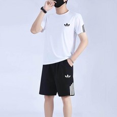 커플 운동 반팔 세트 런닝 헬스 아이스 빠른건조 넉넉핏 투피스, 1개, 화이트 남성용