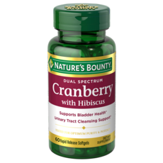 NATURE'S BOUNTY 雙效光譜 蔓越莓木槿花 350mg 無麩質 無糖 速釋軟膠囊, 60入, 1個, 60錠