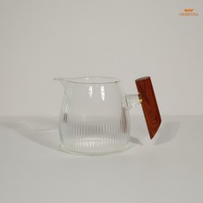 원목 손잡이 우드핸들 맑은 유리 줄무늬 숙우 공도배, 1개, 단일
