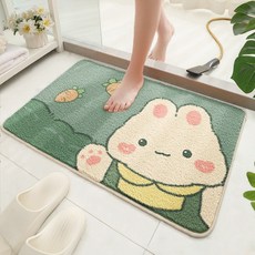 흡수성 욕실 발매트 미끄럼방지 플러시, 60x90cm (가정용) 셰르파, 1개, L 상큼한 그린 토끼