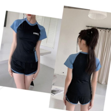 초등학생수영복 고효율 블루 편한수영복 레쉬가드 내장브라 온천 실내