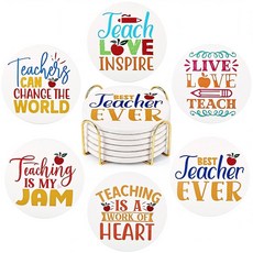 GOH D 음료용 터 4종 세트 흡수성 대리석 스타일 세라믹 컵 테이블 상판 보호 홈 데코 집들이 선물 결혼식 파티용 금속 홀더 골드 라운드 4인치, her Gift 6 Pieces