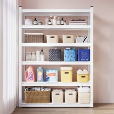 Kleeno 철제 다층무 볼트 조립식 3456 단 앵글 선반 다목적 경량랙 베란다 선반, 흰색, 6단