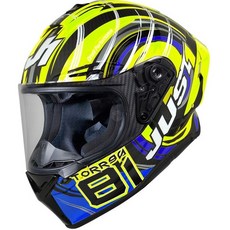JUST1 J-GPR 頂級碳纖維賽道帽 TORRES REPLICA BLUE 極度風速 安全帽, 藍色，黃色