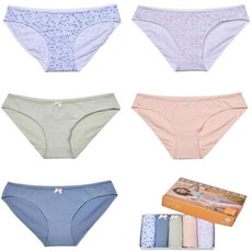 온지니 (동화) 부드럽고 신축성 좋은 플로라 여성 미디 삼각 팬티 5매입 여자속옷팬티