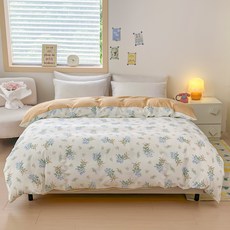 COZYKISS 워싱 순면 이불커버 단품 양면 프린트 침구 S/SS/D/Q/K, 연노랑