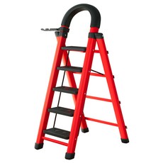 가정용 접이식 사다리 탄소강 A형 휴대용 2/3/4/5/6단, 레드