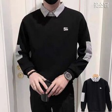 꽃소담 남자 심플 오버핏 카라 맨투맨 데일리 폴로 긴팔티 티셔츠