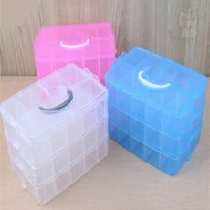 휴대용 3단 수납박스 중형 소품정리함, 투명