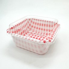 정담 도시락케이크 용기 용기 + 뚜껑, 핑크체크, 50개