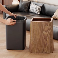 대형 쓰레기통 원목색상 플라스틱 거실 주방 호텔 가정 인테리어 휴지통, 1단, H_뚜껑이 있는 대형-호두나무색