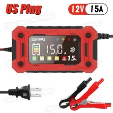 12V 15A 8A 스마트 배터리 충전기 자동차 오토바이 LiFePO4 납산 AGM GEL LED 디지털 터치 스크린 리튬 철, 01 CHINA, 04 US Plug