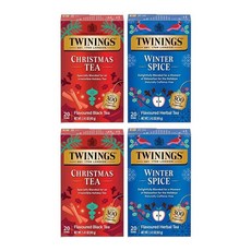 Twinings 오렌지 & 시나몬 스파이스 허브 티 개별 포장된 백 20개(1팩) 천연 카페인 프리 뜨겁거나 차갑게 즐기기 티백 20개 154934, 20개(4개입), 버라이어티 팩 (홀리데이 겨울 향신료 및 크리스마스)