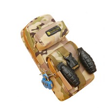 초코링샵 밀리터리 수류탄볼펜 좌물쇠포함 초등 남아 파우치형 필통, 사막베이지