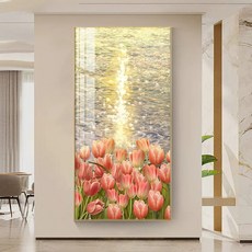 禪緣香舍 鬱金香鑽石畫 滿鑽新款 簡約現代輕奢 入戶玄關客廳點粘鑽十字繡全貼, 1個, 50*90CM圓鑽滿鑽高品質