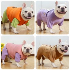 廠家直發法鬥犬四腳衣胖狗體型巴哥犬加厚雙層絨狗狗衣服彈力糖果色冬季 DJLE, 紫色菠蘿加厚四腳衣,M, 1個