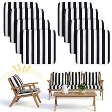 Mindsoft 8피스 파티오 쿠션 커버 야외 교체 높은 자외선 차단 미끄럼 방지 방수 의자 시트 슬립커버 가구용(옐로우 61cm x 10.2cm(24 24 4인치)) 105, 흑백 줄무늬, 24" X 24" X 4"