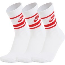 NIKE 耐吉 NSW EVERY 圖案 3入組 運動襪, White-Red, 3個