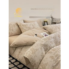 순면 이불커버세트 고급스러운 침실용 4종 세트 통기성 좋은 가벼운 감촉 침대커버 3종 포함