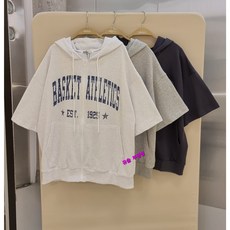 유솔 부평점 여유롭고 넉넉한 핏으로 레이어드 하기좋고 여름에도 가볍게 부담 없이 걸치는 스포티 바스켓 포인트 데일리 주니어 아동공용 반팔 후드 집업