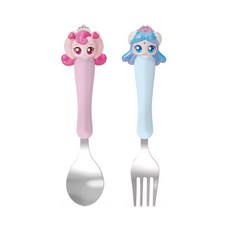 프린세스 캐치티니핑 피규어 스푼포크(하츄핑&사뿐핑) 유아 아동 어린이 수저세트 어린이집 수저, 1세트, 핑크, 스푼+포크