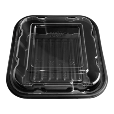 【盒作社】內嵌式正方單格餐盒201 [整箱採購] 黑色塑膠餐盒/可微波餐盒/外帶餐盒/一次性餐盒/便當盒, 1個, 內嵌式正方單格餐盒201