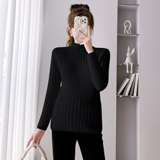 밍크털을 본뜬 도톰한 기모 니트 임산부 이너 반폴라 블라우스 임산부 스웨터