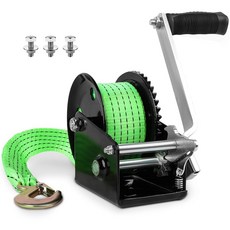 조스테라 1200파운드 보트 트레일러 핸드 윈치 26피트 스트랩 퀵 설치 핸들 래칫 4:1 기어 헤비 듀티 후크가 장착된 보트 트레일러 RV ATV용 크랭크 윈치, 1200lbs, Green, 1개