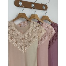 [ 쉬즈로즈 ] DAORI 323 국산 텐셀 부분 레이스 무지 자연섬유 반팔 내복 상의