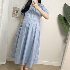 디벨르 여름 셔링 벌룬 소매 베이직 루즈핏 주머니 만삭 임부복 태교여행 롱 임산부원피스