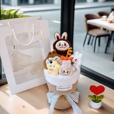 熱銷優品 情人㛿女節送女友生日禮物永生花玩偶花束閨蜜送給老師的驚喜, HY8001 咖色拉布布+禮袋+賀卡