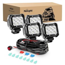 NILIGHT LED 플러드 라이트 4PCS 포그 18W 포드 1260LM 드라이빙 오프, 4 LED Pods + Wiring Harness