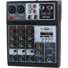 micfuns미니 오디오 DJ 믹서 사운드 보드 콘솔 시스템 4채널 48V 팬텀 파워 with 블루투스 USB MP3 스테레오 라이브 스튜디오 스트리밍 전문 녹음 파티 KTV, 1개