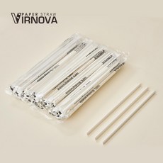 【Virnova】 竹纖維 紙吸管 6x220mm 白色 尖頭 獨立紙包 生物可分解 環保吸管, 1包, 100支