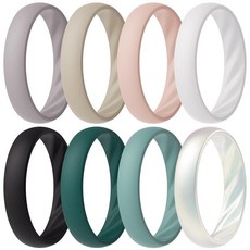 ThunderFit 여성용 실리콘 링 웨딩 밴드 우아한 웨이브 그루브 너비 4mm 두께 1.6mm 통기성 고무 약혼 반지 8팩 8.5-9(18.90mm) 실리콘