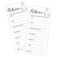 해외 Heiyihe 10.2 x 22.9cm4 9인치 웨딩 어드바이스 카드 Mr and Mrs를 위한 조언과 소원 25명의 손님을 화이트 브라이덜 샤워 게임 약혼 파티 용품 신, Advice for the Happy Couple.