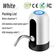 Kinscoter 범용 5갤런 병용 스위치와 USB 충전 미니 전기식수기가 있는 휴대용 자동 식수 펌프 Portable Automatic Drinking Water Pump wit, [01] White, 1개