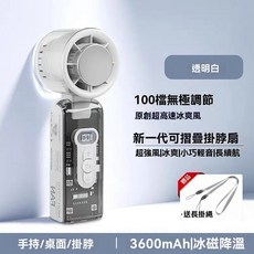 冰鼠風扇 製冷風扇100檔調節 黑科技半導體冰敷風扇 手持小風扇 隨身降溫神器, 透明白