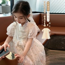 小不點兒 旗袍蕾絲公主裙 印花網紗連身裙