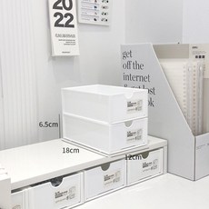 桌上抽屜收納盒 文具化妝品收納, 1個, 白色抽屜2個裝