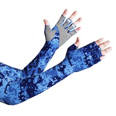 제트스키용 특수장갑 자외선차단 프리다이빙 스노클링 토시 남여공용 초박형 서핑, 블루 아이스 실크 팔 소매 일체형