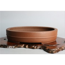 小樹安每 日本盆缽-[柴勝] 紫泥胴紐橢圓鉢 時代品 18cm, 1個