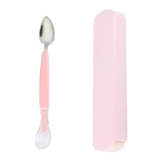 雙頭果泥勺 附收納盒 304不鏽鋼與食品級矽膠材質 刮泥餵食兩用設計, 果泥勺－粉色, 1個