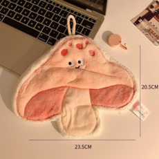 可愛蘑菇造型珊瑚絨擦手巾 吸水速乾掛式清潔布 廚房必備, 菇勵多多, 1個