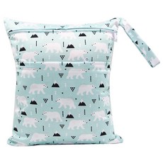 北極熊 防水尿布袋 防水透氣雙口袋 萬用收納袋 可掛可手提 多功能寶寶外出推車必備, 藍色